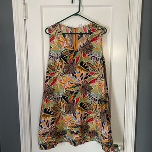 C&C California Linen Multicolor Tropical Palms Shift Dress Women Size Medium